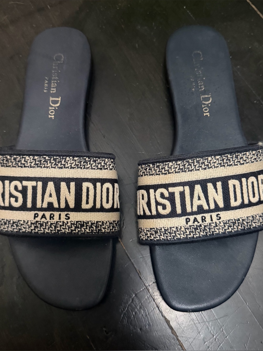 Christian Dior Paris Dway Black Beige Logo Slide Sandals EU 38